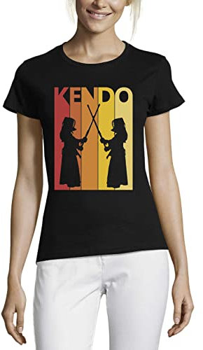 Retro Poster Styled Kendo Martial Arts Graphic T-Shirt aus Baumwolle mit Rundhalsausschnitt Schwarz Medium