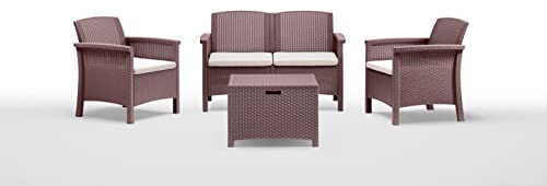 BICA Set Venezia 2 Gartenmöbel-Set, 2 Sessel, 1 2-Sitzer-Sofa, Couchtisch und Sitzkissen, Braun