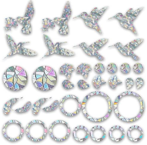 38 Stück Fensteraufkleber Vogelschutz,Fensterbilder,Vögel Form Rundes 3D Fensterfolie Selbstklebend,Anti Kollisions Prism-Fenster Alarm Vogel/Person Reflektierend Suncatcher Sticker Fensterdeko Große