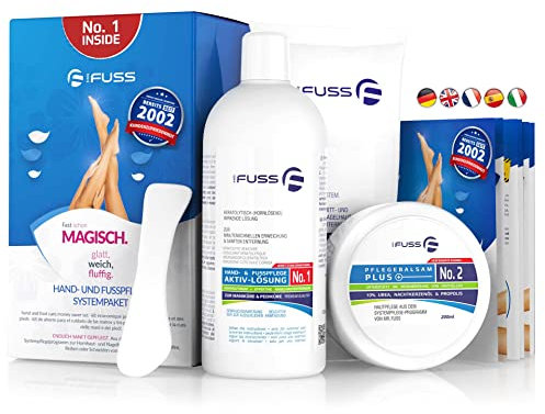 Mr. Fuss® No. 1 - Advanced Pack Basic - Groß, Nagelhaut- Hornhautentferner Sparpaket 4 tlg. Aktiv-Lösung Schnell & Stark erweichend - 500 ml, Balsam No. 2-200 ml, Watte, Schaber