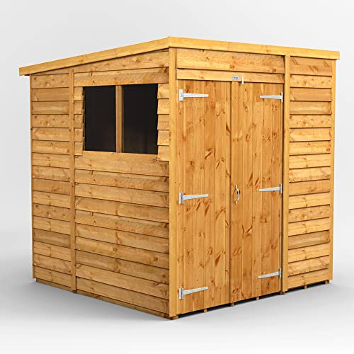 Powersheds High Grade Premium Pent Overlap Wooden Shed with Double Door, Security Features, Door & Window Flexibility, made from Extra Thick Timber