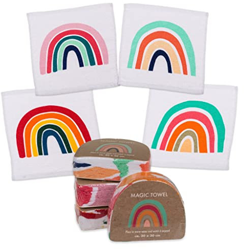 MIK funshopping Set Magischer-Waschlappen Zaubertuch Zauberhandtuch, Mitgebsel Kindergeschenk Tombola (4er Set Regenbogen)