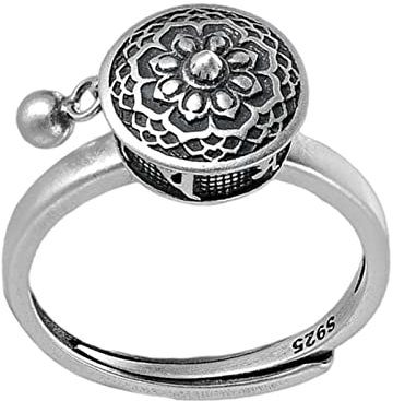 zalati Ring mit Lotusblüte, 6 Zeichen, Mantra, drehbar, Retro-Stil, für tibetischen Deko-Schmuck, Metall