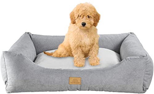 Tagträumer Hundebett Joy, waschbar, grau, 75 × 55 × 20 cm, kuschelig für mittelgroße Hunde, ergonomisches Hundesofa, Bezugoberseite mit kuschligem Kurzflor