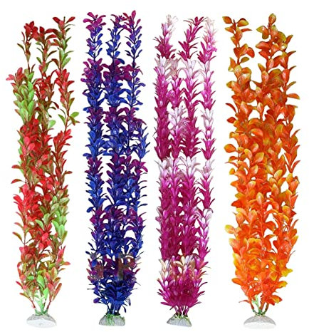 Awlstar Lot de 4 grandes plantes artificielles réalistes en plastique pour aquarium 55,9 cm de haut