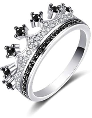 Uloveido Bague de fiançailles en argent avec couronne de princesse et saphir synthétique CZ pour femme, L1/2 (51.9mm), Cristal, Zircone cubique