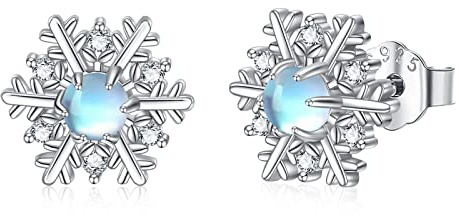 Schneeflocke Ohrstecker 925 Sterling Silber Mondstein Ohrringe - Weihnachten Schmuck Geschenke für Frauen Mädchen Girlfeirnd