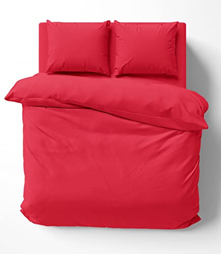 one-home 3 TLG. Bettwäsche-Set 240x220 cm Uni rot Doppelbett Bettbezug Renforcé Baumwolle