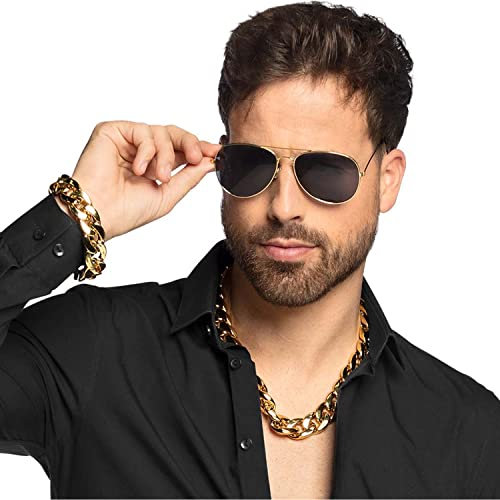 Pimp Kostüm Zubehör-Set Bling Bling Halskette Armband & Brille für Herren Fasching JGA Mottoparty