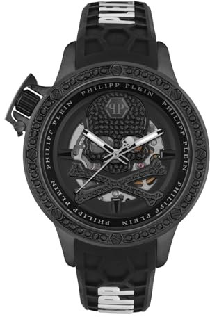 Philipp Plein Plein Rich Automatikuhr aus Silikon für Herren, Schwarz/Schwarz – Pwuaa0423, Riemen