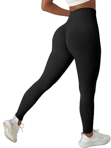 Vertvie Boom Booty Leggings Damen Sport Leggings High Waist Push Up Po Seamless Leggings Scrunch Sportleggings Hose Slim Fit Fitness Hosen Damen Gym(Schwarz,XL)
