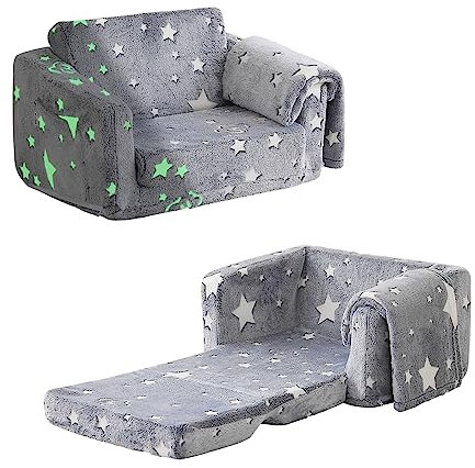 Kisdsa Klappbare Kinder-Couch mit Decke, Kindersofa für Mädchen und Jungen, ausklappbarer Kleinkindstuhl, umwandelbares Sofa zu Liege für Kinder im Alter von 1–3 Jahren (leuchtender Stern)