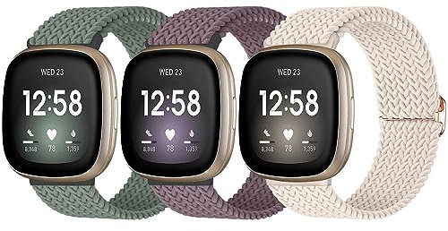 chinbersky 3 Stück Armband Kompatibel mit Fitbit Versa 3/Fitbit Versa 4/Fitbit Sense/Fitbit Sense2 Nylon Armband, Weiches Verstellbares Geflochtenes Ersatz-Sportband,Geeignet für Männer und Frauen