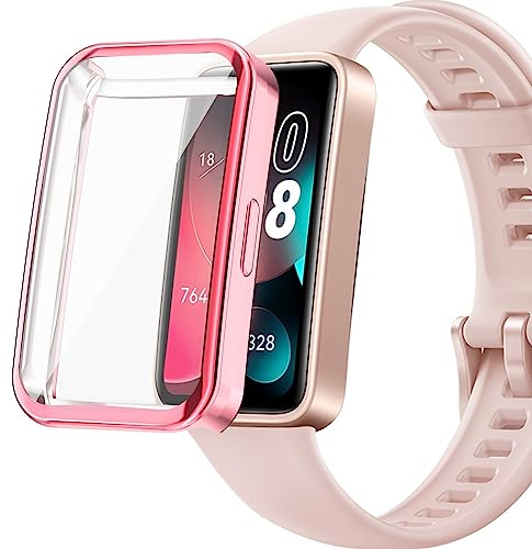 Hülle mit Schutzfolie für Huawei Band 8/Band 9 Schutzhülle - TPU Kratzfest Rundum Abdeckung Schutzhülle Schutz Case mit Displayschutz für Huawei Band 8/Band 9 Smart Watch (Rosa)