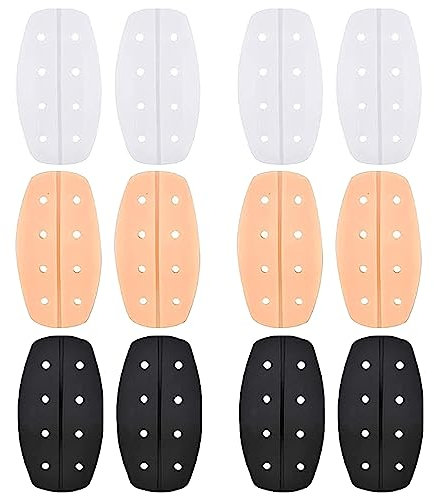 12 Stück BH Schulterpolster Silikon, BH Gurt Polster, BH Träger Kissen Pads, BH-Trägerkissen aus Silikon, BH Trägerpolster, BH Gurt Kissen, BH Gurt Halter, für BH-Träger, Weiß, Hautfarben, Schwarz