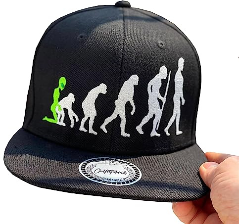 Outfitfabrik Snapback Cap Alien Evolution in schwarz, 2D-Stick in weiß und neon-grün, für Männer und Frauen, One Size, verstellbar