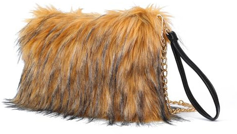 ZOSCGJMY Damen Kunstpelz Schultertasche Crossbody Tasche Reißverschluss Handtasche Umhängetasche mit Abnehmbar Schultergurt (Braun)