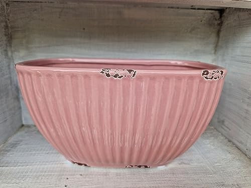 Dekoschale Pflanzschale Oval Altrosa Keramik Shabby Chic Optik 20x11xH10cm