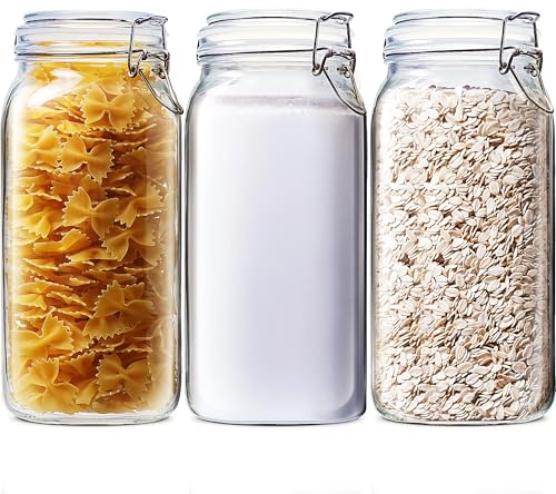 78oz Large Square Glass Jars with Airtight Lids, Wide Mouth Mason Jars 3P