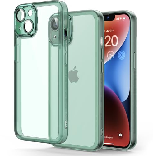 Honeyview Colored Clear Case for iPhone 14 Plus with Matte Border, Built-in Camera Lens Protector, Non-Yellowing, Shockproof, Armour Phone Cover for Apple iPhone 14 Plus 5G - Green