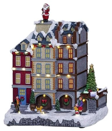 Avilia Animiertes Weihnachtsdorf mit LED-Lichtern - Festliche Atmosphäre zu Hause - 27 x 18 cm