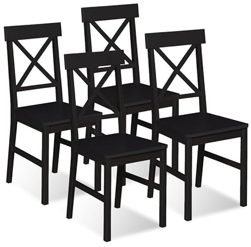 IDMarket - Lot de 4 chaises de Cuisine avec croisillons Suzanne Bois Noir