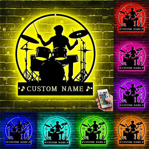 Benutzerdefinierte männliche Schlagzeuger-Wandkunst aus Metall, personalisierter Schlagzeuger-Name, Metallschilder, Instrument, Geschenk für Jungen, Männer, Schlagzeuger, Musikliebhaber, Freund