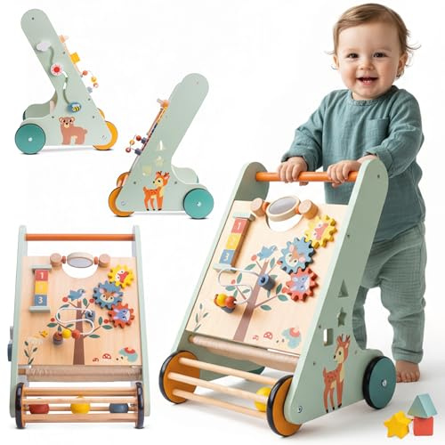 Baby Spiel und Laufwagen Lauflernwagen Spielboard mit interaktivem Spielzeug Räder Für Kinder von 12-36 Monaten (Blau)