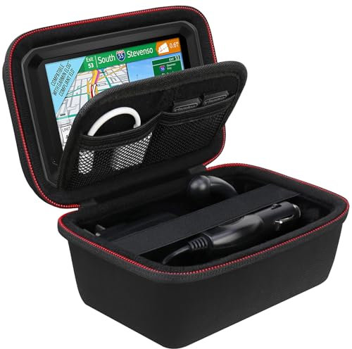 BOVKE GPS-Hülle für 5-5,5-Zoll-Garmin Drive™ 53 52 / DriveSmart 55 EX & Traffic/Dezl OTR500 Auto-GPS-Navigationsgerät, Netztasche passend für Fahrzeug-Saugnapfhalterung, USB-Kabel, Schwarz+Schwarz