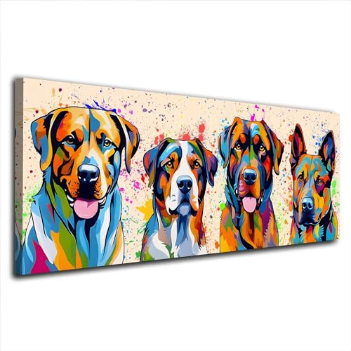 Pop Art große Hunde ColourLeinwandbild Wandbild Kunstdruck XL Wanddeko Größe 100x40x2cm