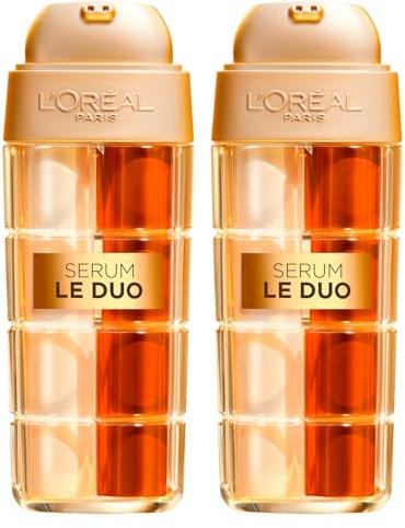 L'Oréal Paris Age Perfect Anti-Aging-Serum Le Duo für alle Hauttypen, doppelte Wirkung, straffend und aufhellend mit Kollagen und Vitaminen B3 und C, 2 Flaschen à 30 ml