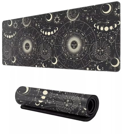 Jinmer Soleil Lune Etoile Tapis de Souris Gaming 1000x500x3mm Tapis de Souris XXL Grand Tapis de Bureau,Antidérapant Clavier Souris Tapis de Souris,Lavable Tapis de Bureau pour Ordinateur Portable