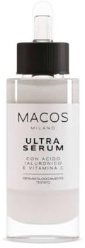 MACOS MILANO Ultra Serum, 30 ml, Gesichtsserum mit Hyaluronsäure und Vitamin C, intensiv feuchtigkeitsspendend, Anti-Aging, reduziert Falten und Flecken, Lifting-Effekt für strahlende Haut
