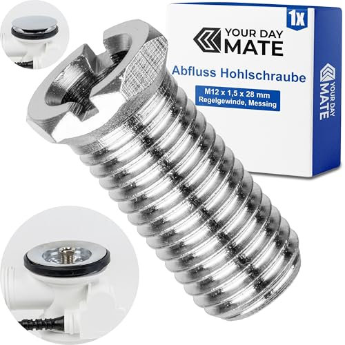 Tornillo banjo para bonete de válvula, M12 x 1,5 x 28 mm, 1 pieza, compatible con Viega modelo 6162.45-593, artículo 122 485, de latón, rosca fina, para desagüe de válvula de bañera Multiplex
