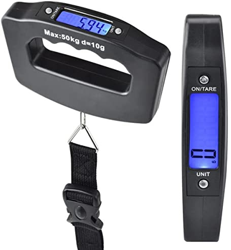 Digital bagagevåg, 100 lbs elektronisk hängande våg med bakgrundsbelysning display för resor, bärbar handhållen resväska våg med krok för utomhusbruk hemmabruk