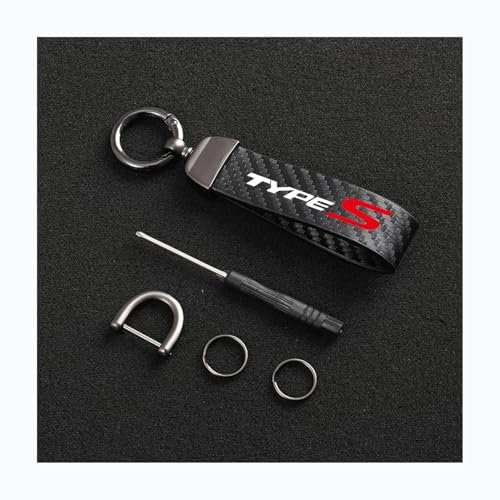 Générique Porte-CléS De Voiture pour Honda Type S, Fibre De Carbone Cuir Anneau en D Pivotant À 360° Auto Porte-clés,Black-12.5CM