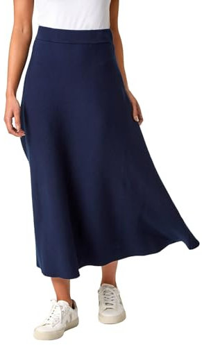 Roman Originals Knitted Skirt for Women UK Ladies Midi Maxi Full Length Winter Autumn A-Line Swing Pull On Smart Casual Work Office Elasticated Waist Flattering Knit Knitwear - Petite Azure - Size 16