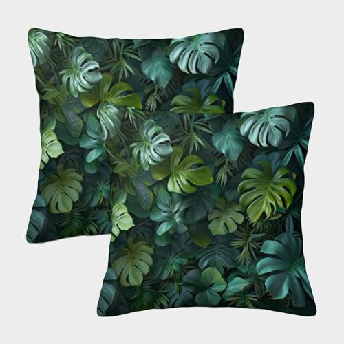 GQLIDDAOE Tropical Blatt 2er Set Kopfkissenbezug Zierkissen Dekokissenbezug für Sofa Stuhl Bett Garten 45x45cm