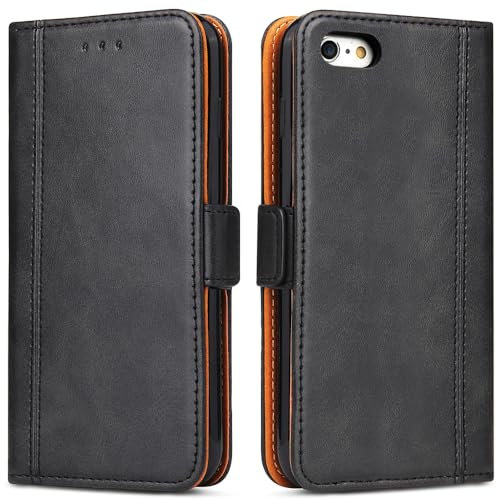 ROJIOJIO Handyhülle für iPhone 6 Plus, iPhone 6S Plus Leder Handytasche Kartenfach Klappständer Magnetisch Lederhülle für iPhone 6 Plus/iPhone 6S Plus Hülle, Schwarz