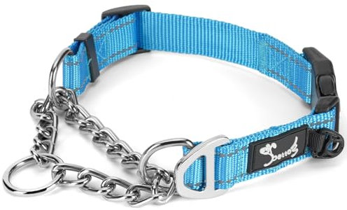 PETTOM Hundehalsband – Verstellbares, Reflektierendes Halsband mit Sicherheitsverschluss für Training, Atmungsaktives Nylon für Mittelgroße bis Große Hunde (Blau, L 52-71cm)