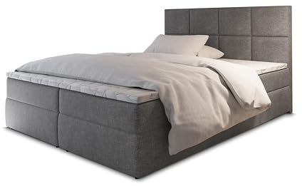 Masseno Boxspringbett Lena 140x200 cm Komplett-Set mit Matratze und Topper, Polsterbett mit Zwei Bettkästen -Grau, Cosmic 160