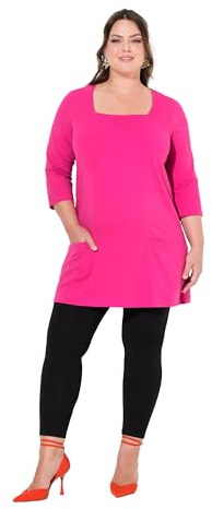 Ulla Popken Damen große Größen Übergrößen Plus Size Longshirt, Taschen, A-Linie, Carree-Ausschnitt, 3/4-Arm pink 58+ 836993520-58+
