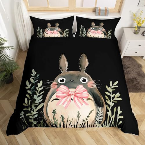 Homewish Chinchilla Bettbezug,Rosa Bowknot Bettwäsche Set 220x240 für Kinder Jungen Mädchen,Japanisches Tier Tröster Abdeckung,Wildlife Bett Set mit 2 Kissenbezüge für Schlafzimmer