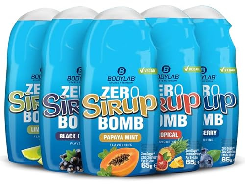 Bodylab24 ZERO Sirup BOMB Mixed Box 4, 5 x 65 ml, zuckerfreier Getränkesirup mit zero Kalorien, hochkonzentriert, für 8 l Fertiggetränk