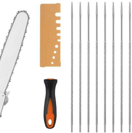 Vaskula 8 Pièces Lime Chaine Tronconneuse 4mm Combinaison Affûtage Chaîne Tronçonneuse avec Poignée et Dent de Mesure Limes de Scie Ronde Remplaçable Lime Metal pour Réparer et Affûter