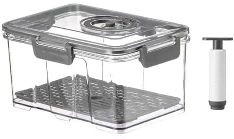 Pqahffowr Vacuum Food Storage Container Transparent Fridge Organizer with Drain Net Capacity Food Dispenser for Kitchen Gray L