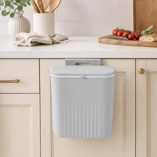 GREENSAPPIRE 9L Hanging Kitchen Bin with Lid Under Sink Food Waste Gray | Space-Saving Waste Storage, Door Mounted Design, Kitchen Cupboard Organisation for Food Scraps, Garbage and Daily Waste