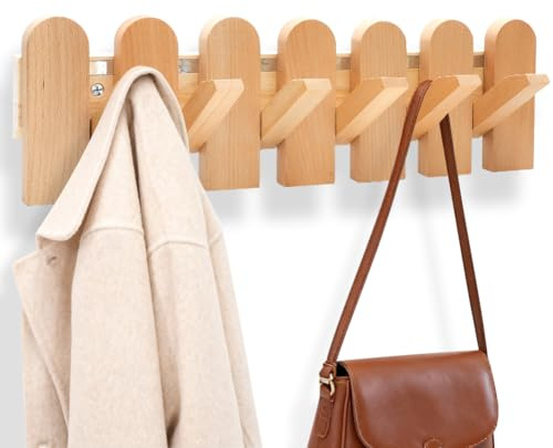Magnetischer Falt-Garderobenhaken aus Buchenholz - Platzsparende Garderobenleiste für enge Flure und kleine Wohnungen, hohe Tragkraft und elegantes Klavier-Design