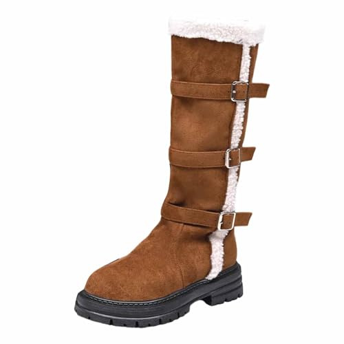 Donna Stivaletti Corti Stringate Scarpe Uomo Invernali Stivaletto con Tacco Stivali di Gomma Pioggia Alti Pelo da Lacci Marrone 36