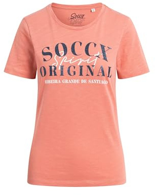 SOCCX Damen T-Shirt mit Rundhalsausschnitt und Print Apricot Sunset, XXXL
